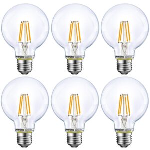 dimmable led globe light bulb, g25 led vintage light bulb, 60w equivalent, 500lumens, 2700k soft white, e26 base, ul listed, 6-pack
