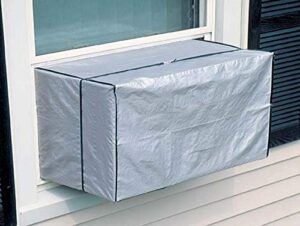 dependable industries vinyl outside window unit ac air conditioner cover with straps keep dirt and dust out in the off season (silver - 25.5" x 17" x 20.5")