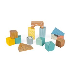 Janod Pure Pull-Along 16 pc Wood Pastel Block Set - Ages 18+ Months - J05152