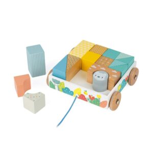 Janod Pure Pull-Along 16 pc Wood Pastel Block Set - Ages 18+ Months - J05152