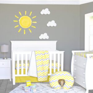 pam grace creations 3 piece sunshine yellow and gray chevron crib bedding set