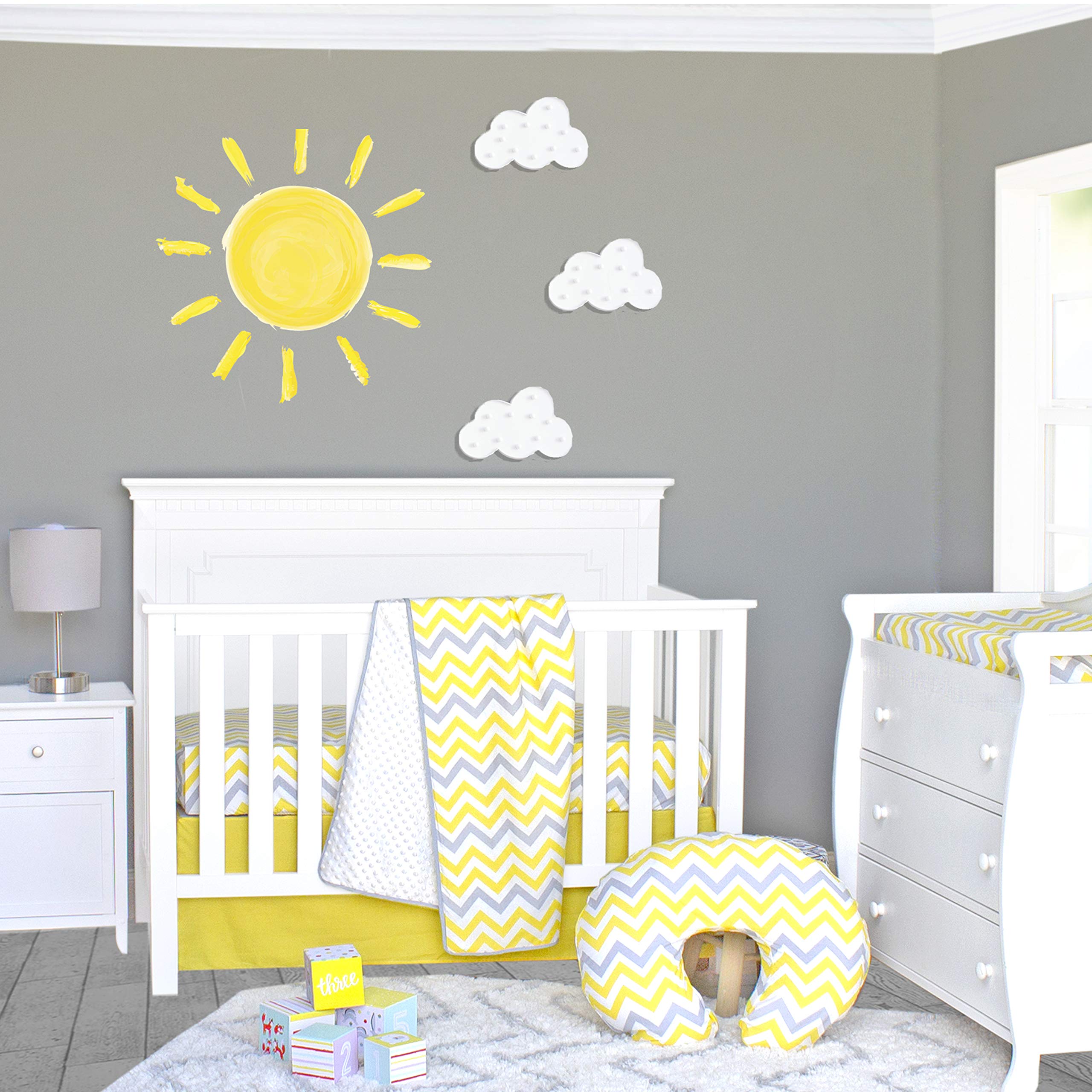 Pam Grace Creations 3 Piece Sunshine Yellow and Gray Chevron Crib Bedding Set