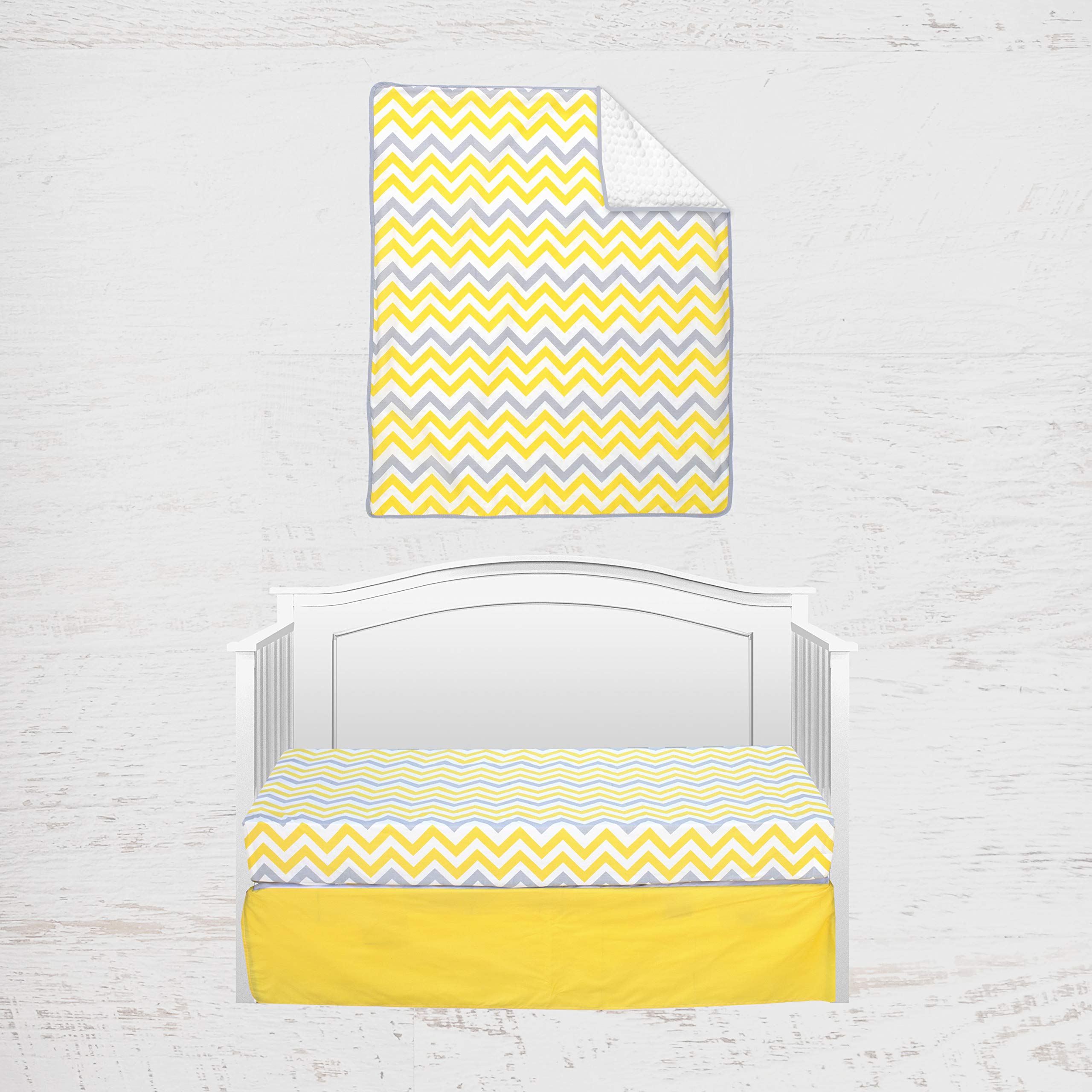 Pam Grace Creations 3 Piece Sunshine Yellow and Gray Chevron Crib Bedding Set