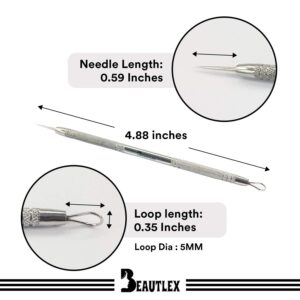 Lancet for Facial Milia Remover and Whitehead Extractor. Double Ended Angled Circle Loop & Sharp Needle Pimple Popper Tool. Dermatologists recommended Design and Comes with Synthetic Leather Storage