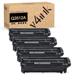 v4ink 4pk compatible 12a toner cartridge replacement for 12a q2612a toner black ink for use with hp 1012 1018 1020 1022 1022n 3015 m1005 m1319f canon d420 d450 d480 mf4150 mf4350d mf4370dn printer