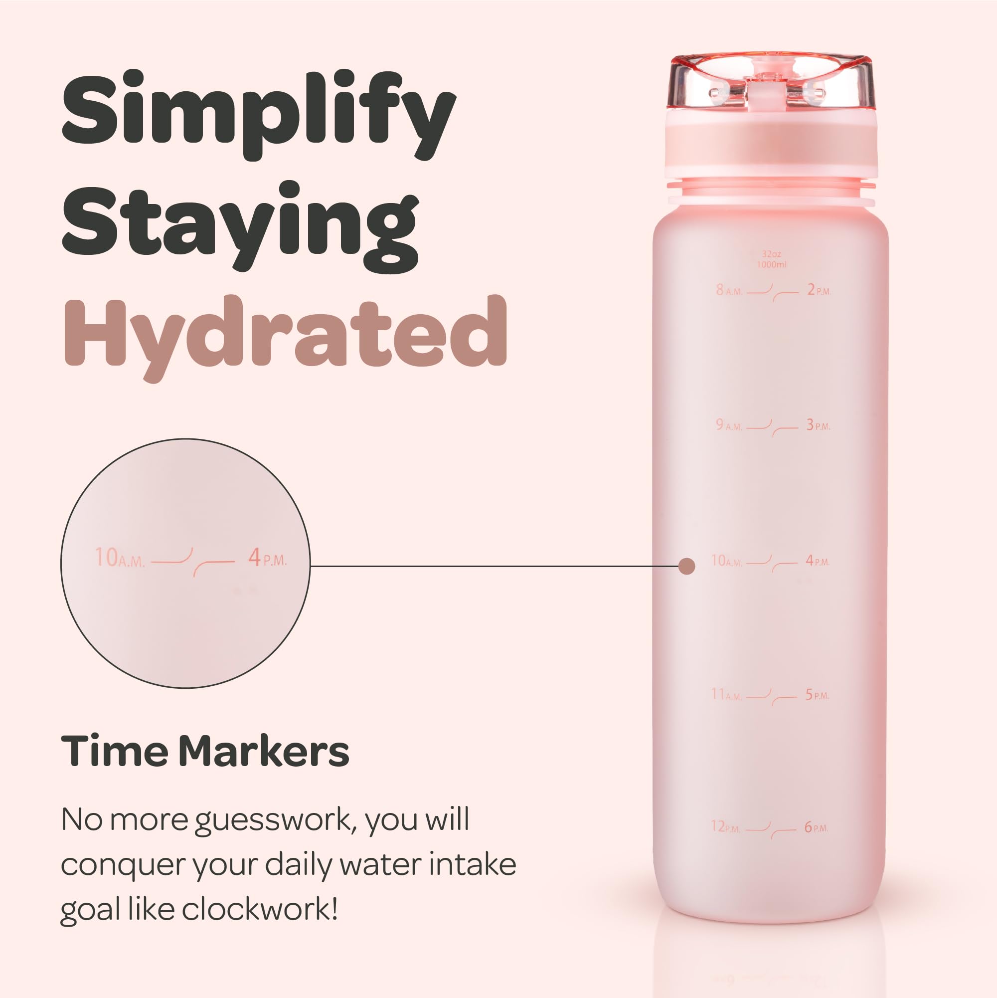 Hydracy Water Bottle with Time Marker -Large 32oz BPA Free & No Sweat Sleeve -Leak Proof Gym Bottle with Fruit Infuser Strainer & Times to Drink -Ideal Gift for Fitness Sports & Outdoors