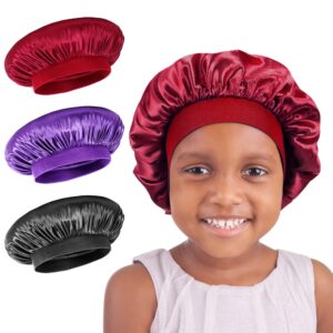 lades kids hair satin bonnet for sleeping, 3 pieces soft toddler satin bonnet sleeping cap for girls curly hair gifts multicolored