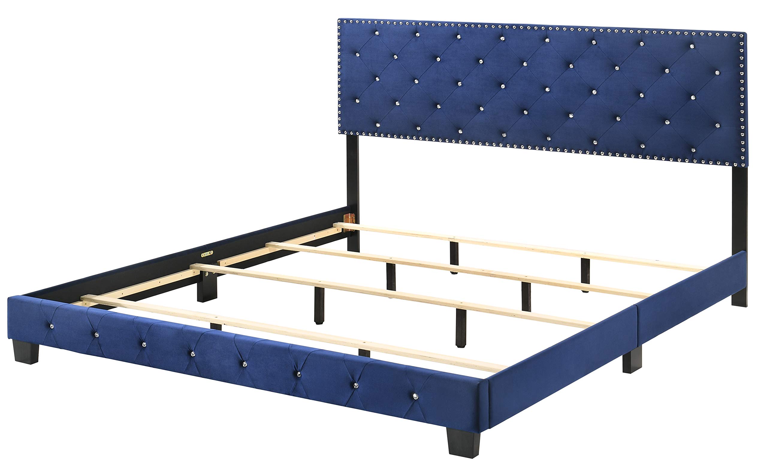 Glory Furniture Suffolk Velvet Upholstered King Bed in Navy Blue