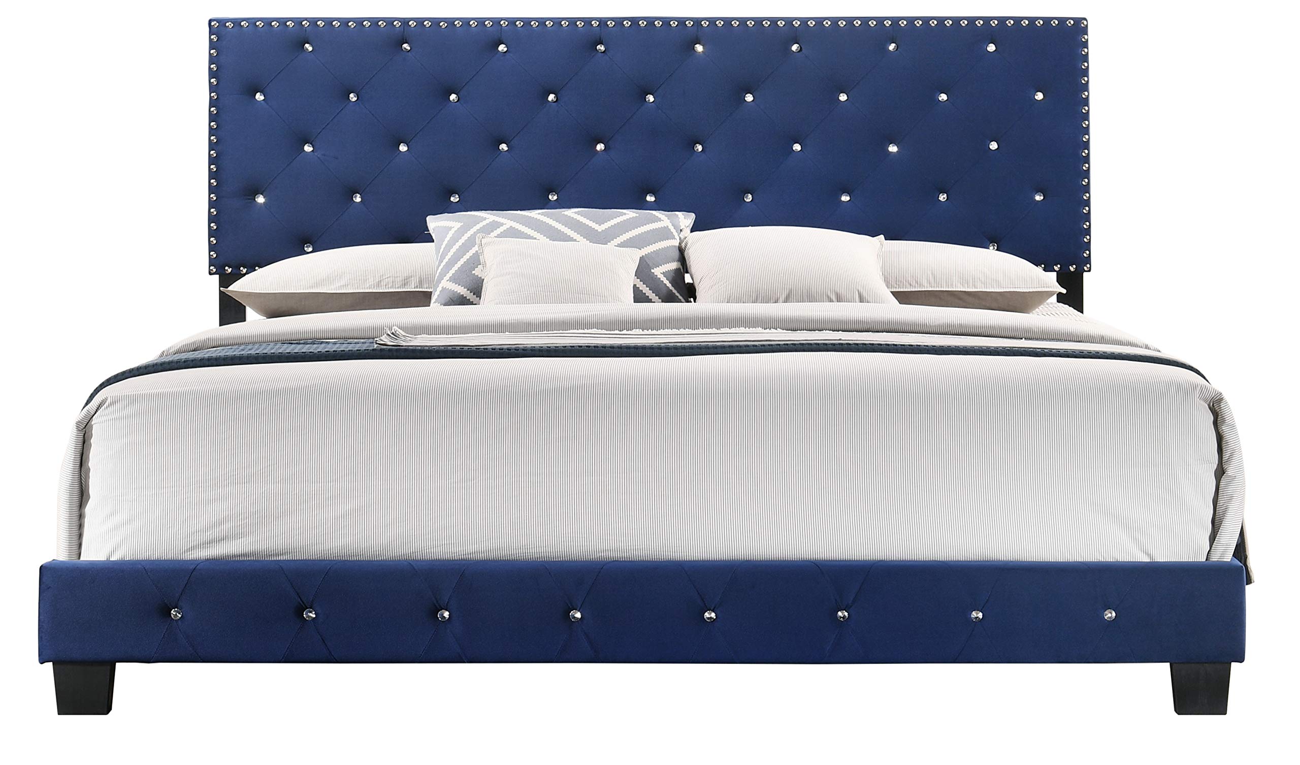 Glory Furniture Suffolk Velvet Upholstered King Bed in Navy Blue