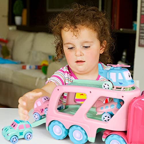 FUN LITTLE TOYS Truck Toys for Kids 2-4, Kids Toys Girls Age 2 3 4 5, Toddler Princess Girl Toys Carrier Truck with Cars and Planes, Toddler Birthday Gifts with Music & Lights for 2 3 4 5 Year Girls