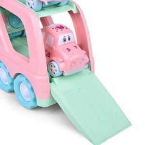 FUN LITTLE TOYS Truck Toys for Kids 2-4, Kids Toys Girls Age 2 3 4 5, Toddler Princess Girl Toys Carrier Truck with Cars and Planes, Toddler Birthday Gifts with Music & Lights for 2 3 4 5 Year Girls