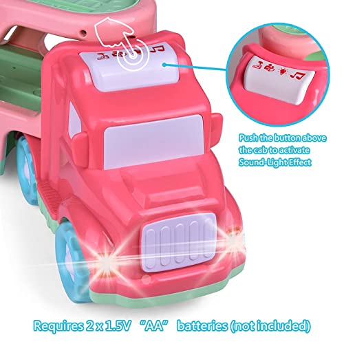 FUN LITTLE TOYS Truck Toys for Kids 2-4, Kids Toys Girls Age 2 3 4 5, Toddler Princess Girl Toys Carrier Truck with Cars and Planes, Toddler Birthday Gifts with Music & Lights for 2 3 4 5 Year Girls