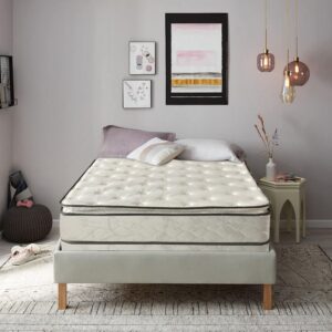 nutan 10-inch medium plush pillowtop innerspring mattress and 4" wood box spring for mattress, queen, beige