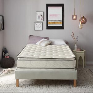 nutan 10-inch medium plush pillowtop innerspring mattress and 8" wood box spring for mattress, twin, beige