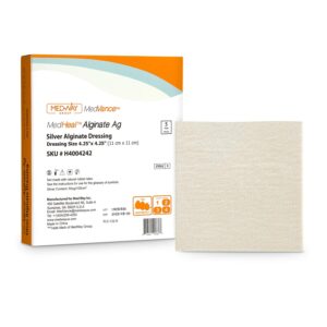 medheal silver calcium alginate ag sterile highly absorbent antibacterial dressing, 4.25"x4.25", 5 dressings/box, medheal by medvancetm