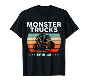 vintage monster truck are my jam retro sunset cool engines t-shirt