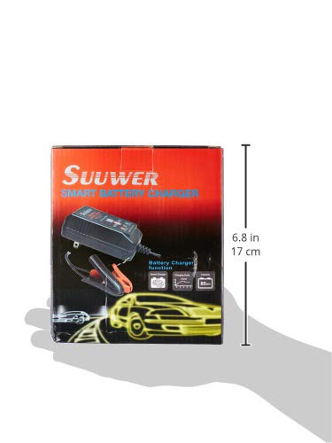 Suuwer 1.5-Amp Trickle Charger 8V/12V Fully-Automatic Smart Battery Charger/Maintainer for Motorcycle, Golf Cart, Car, Lawn Mower and More