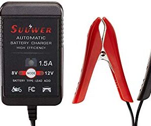 Suuwer 1.5-Amp Trickle Charger 8V/12V Fully-Automatic Smart Battery Charger/Maintainer for Motorcycle, Golf Cart, Car, Lawn Mower and More