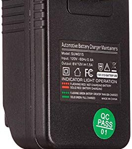 Suuwer 1.5-Amp Trickle Charger 8V/12V Fully-Automatic Smart Battery Charger/Maintainer for Motorcycle, Golf Cart, Car, Lawn Mower and More