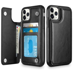 hiandier wallet case for iphone 11 pro max case slim protective case with credit card slot holder flip folio soft pu leather magnetic closure cover for 2019 iphone 11 pro max 6.5 inches, black