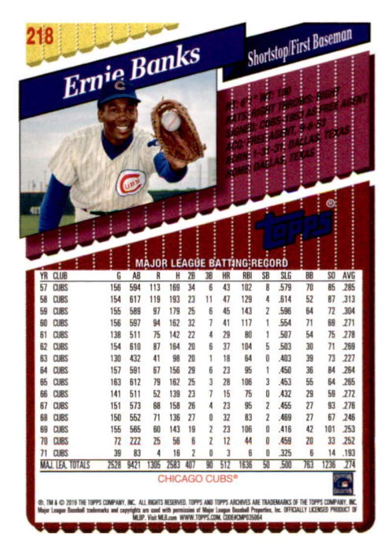 2019 Topps Archives #218 Ernie Banks Chicago Cubs Baseball Card