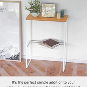 Yamazaki Home Narrow Living Room End Table - Slim Side Storage Shelf Stand Furniture Metal and Wood Modern Skinny Accent Table Steel + WoodWhite