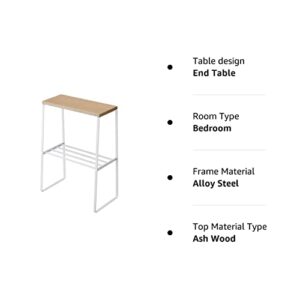 Yamazaki Home Narrow Living Room End Table - Slim Side Storage Shelf Stand Furniture Metal and Wood Modern Skinny Accent Table Steel + WoodWhite