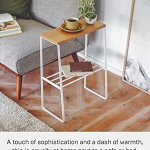 Yamazaki Home Narrow Living Room End Table - Slim Side Storage Shelf Stand Furniture Metal and Wood Modern Skinny Accent Table Steel + WoodWhite