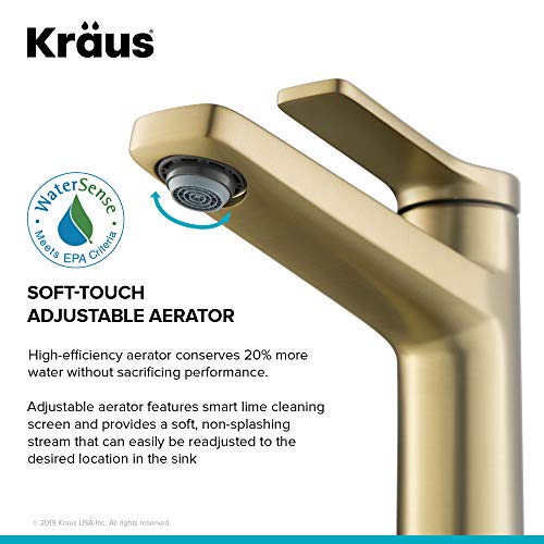 KRAUS Indy Single Handle Basin Bathroom Faucet in Brushed Gold, KBF-1401BG