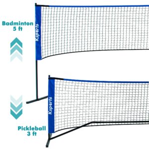 Ksports 22 Feet Multifunctional Nylon Pickleball Net with 4 LED Shuttlecocks, Carry Bag and 2 Game Balls for Badminton and Tennis, for Sports, Blue