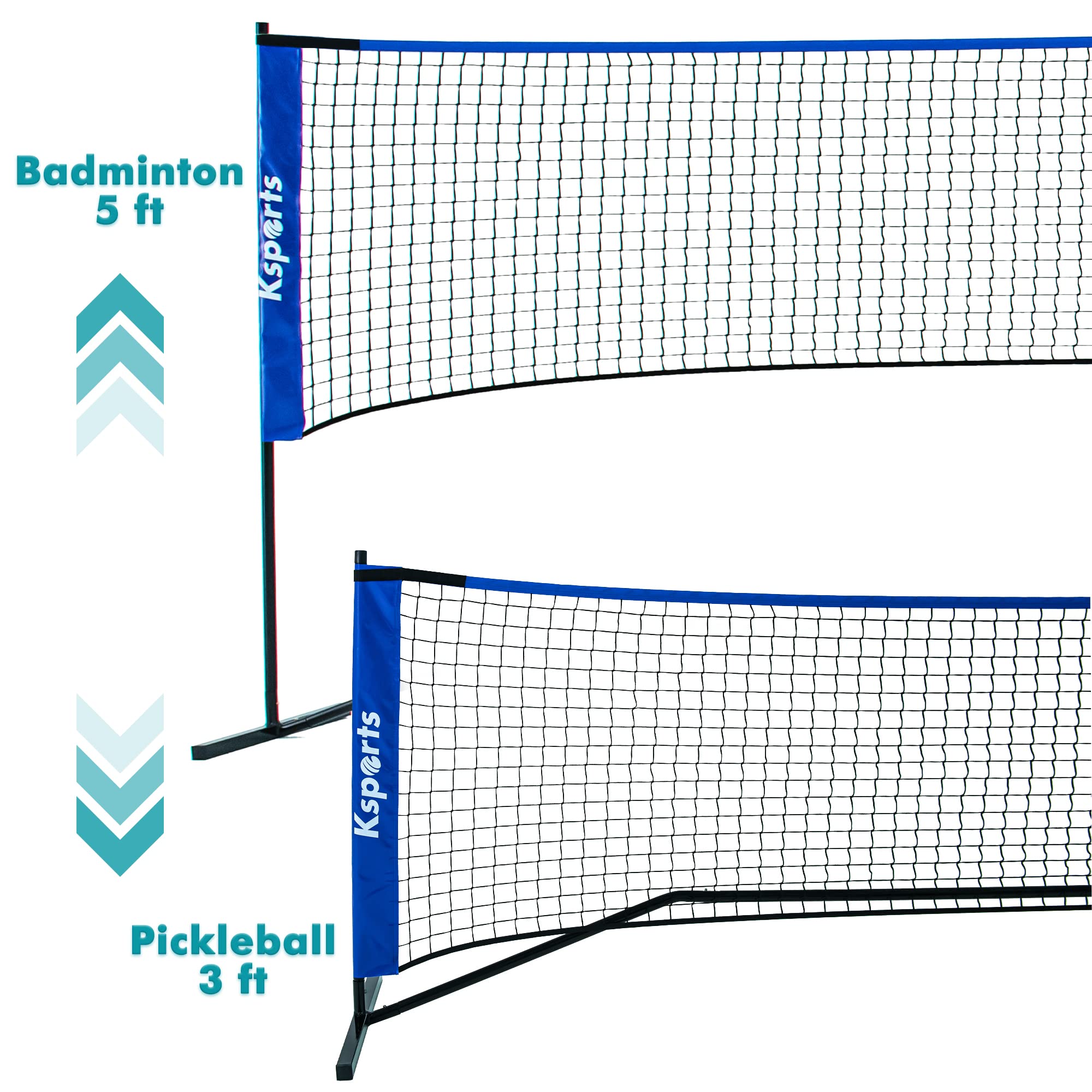 Ksports 22 Feet Multifunctional Nylon Pickleball Net with 4 LED Shuttlecocks, Carry Bag and 2 Game Balls for Badminton and Tennis, for Sports, Blue