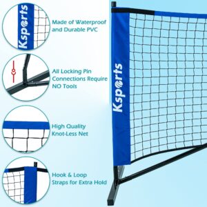 Ksports 22 Feet Multifunctional Nylon Pickleball Net with 4 LED Shuttlecocks, Carry Bag and 2 Game Balls for Badminton and Tennis, for Sports, Blue