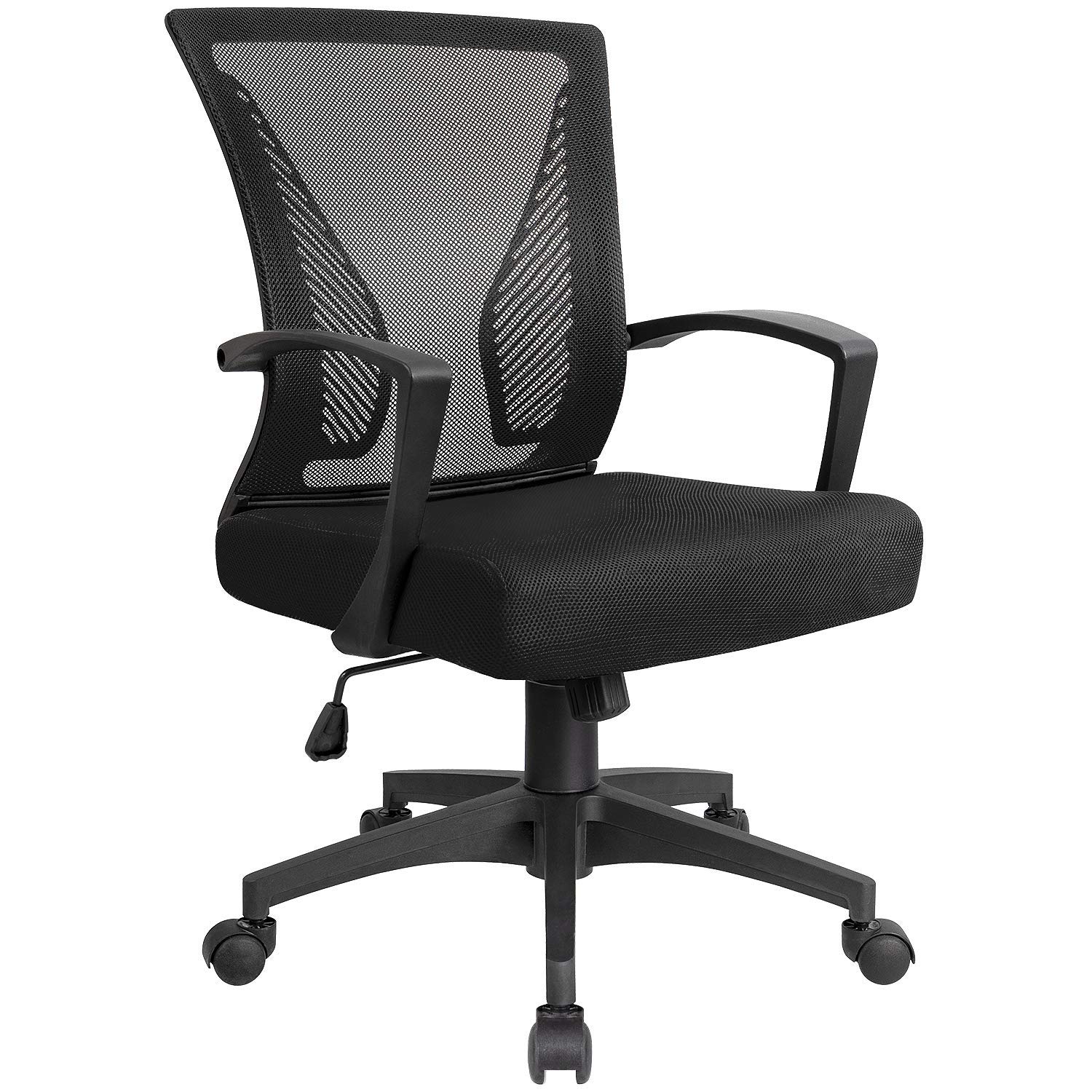 KaiMeng Office Ergonomic Mesh Computer Chairs Lumbar Support Mid Back Study Desk Chair Small Modern Task Chair Cheap Adjustable Swivel, Black