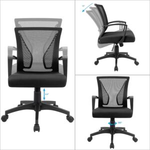 KaiMeng Office Ergonomic Mesh Computer Chairs Lumbar Support Mid Back Study Desk Chair Small Modern Task Chair Cheap Adjustable Swivel, Black