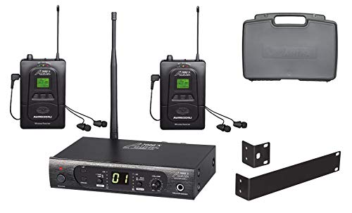 Audio2000'S AWM6309U UHF 100 Selectable Frequency Wireless in-Ear Monitor System with Two Wireless Receivers and a PVC Carrying Case