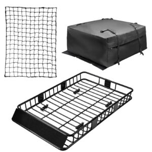 leader accessories roof rack cargo basket set, cargo carrier bag 15 cubic feet capacity with car top luggage holder adjustable length 43/64 inches cargo net 3' x 4' for suv, van, sedan,jeep