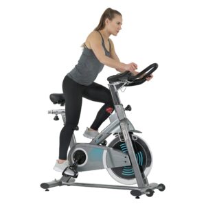 efitment indoor cycling bike, magnetic resistance belt drive exercise stationary cycle w/ digital monitor, pulse grips, ipad/tablet holder, chromed flywheel