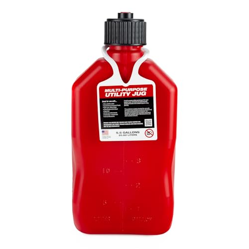 VP Racing 5.5-Gallon Square Motorsport Container (2 Pack) Red with 14" Deluxe Filler Hose (1 Pack) Features Close-Trimmed Cap and Neck for Tight Seal