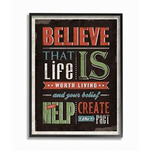 stupell industries believe in life vintage word, design by artist ester kay wall art, 24 x 1.5 x 30, black framed