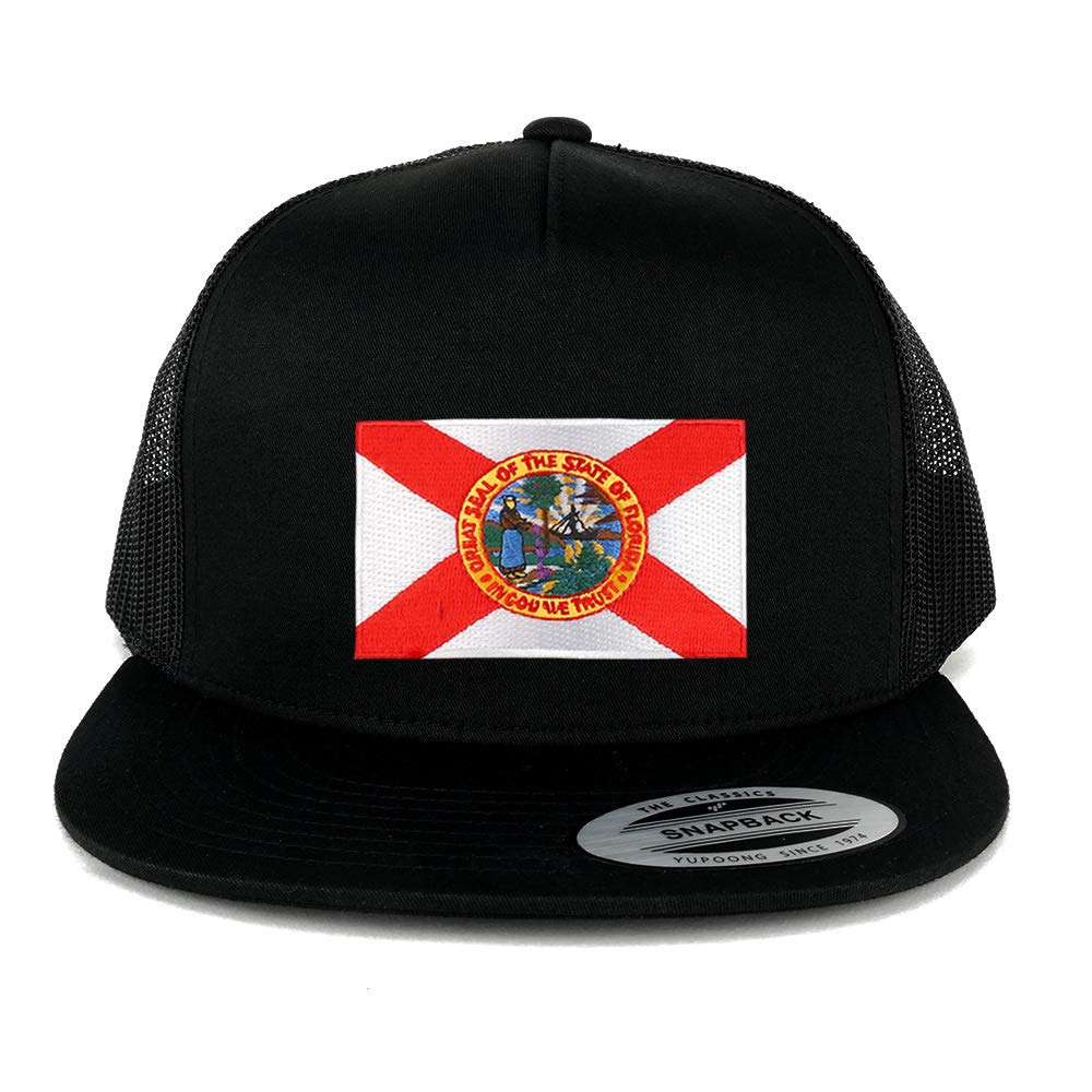 Armycrew New Florida State Flag Patch 5 Panel Flatbill Snapback Mesh Cap - Black