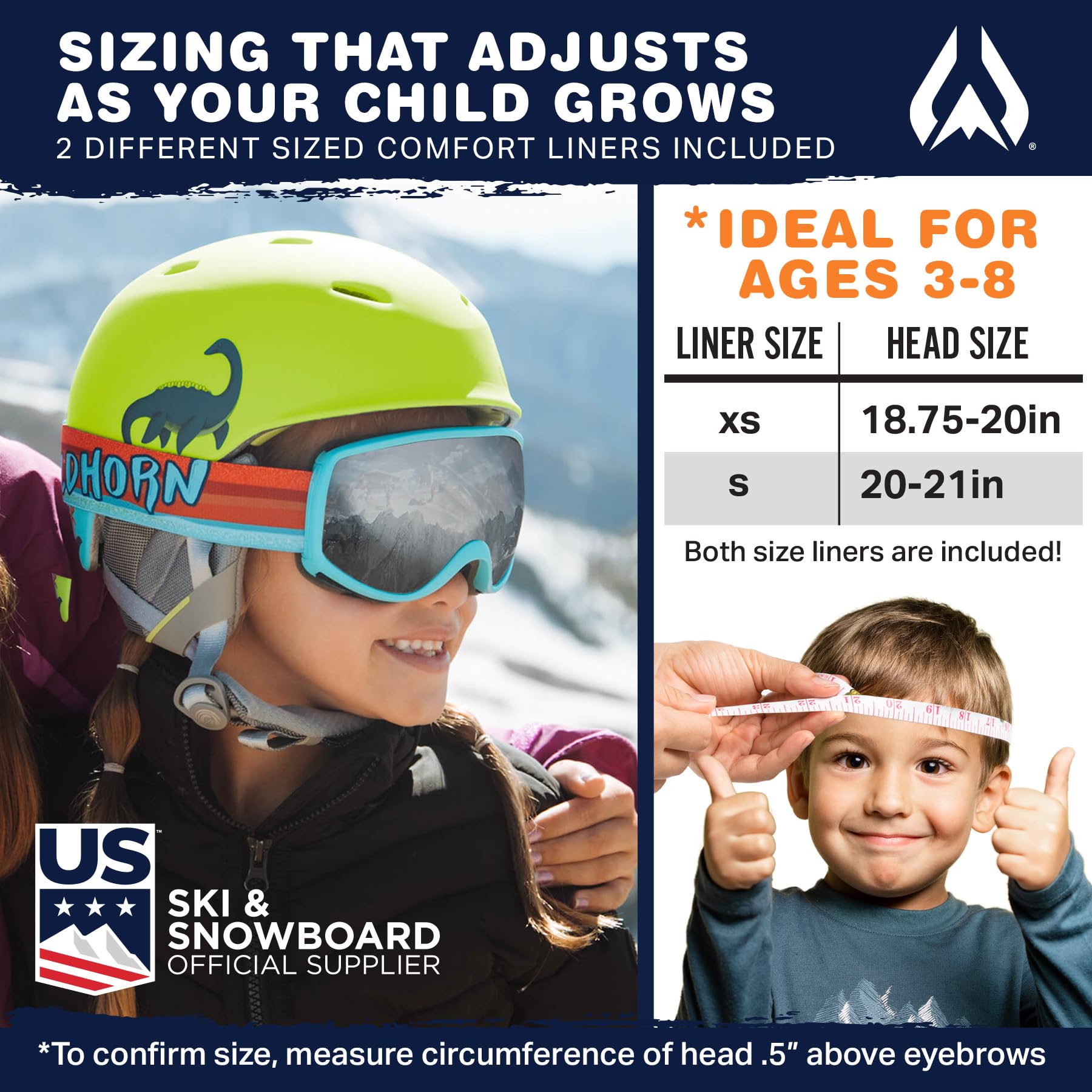 Wildhorn Spire Combo Pack Ski Helmet Kids- Snowboard Helmet with Goggles for Toddlers, Boys, & Girls - US Ski Team Official Supplier - Snowboarding Helmet for Kids