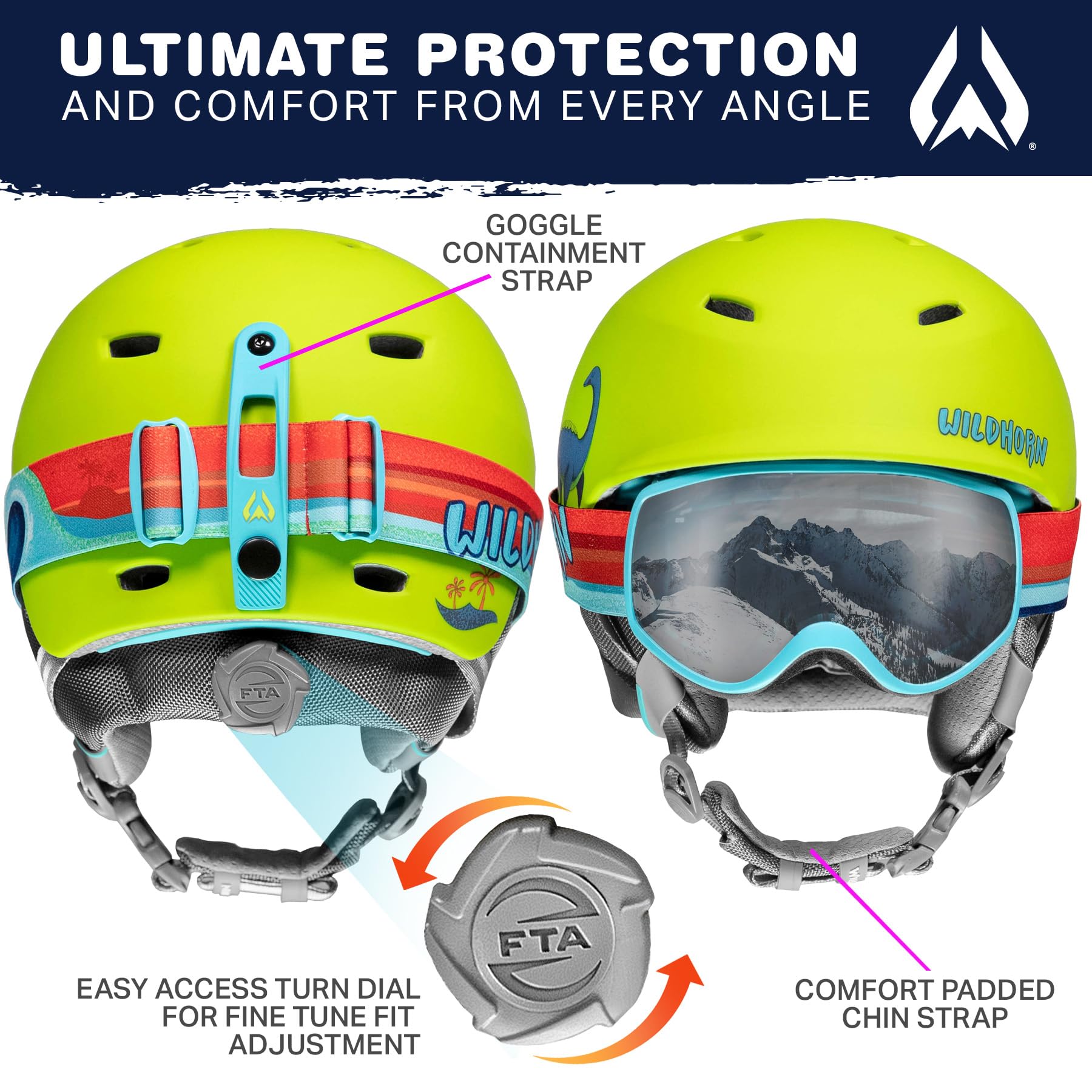 Wildhorn Spire Combo Pack Ski Helmet Kids- Snowboard Helmet with Goggles for Toddlers, Boys, & Girls - US Ski Team Official Supplier - Snowboarding Helmet for Kids