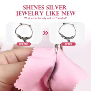 SEVENWELL 50pcs Jewelry Cleaning Cloth Pink Polishing Cloth for Sterling Silver Gold Platinum Small Polish Cloth 8x8cm