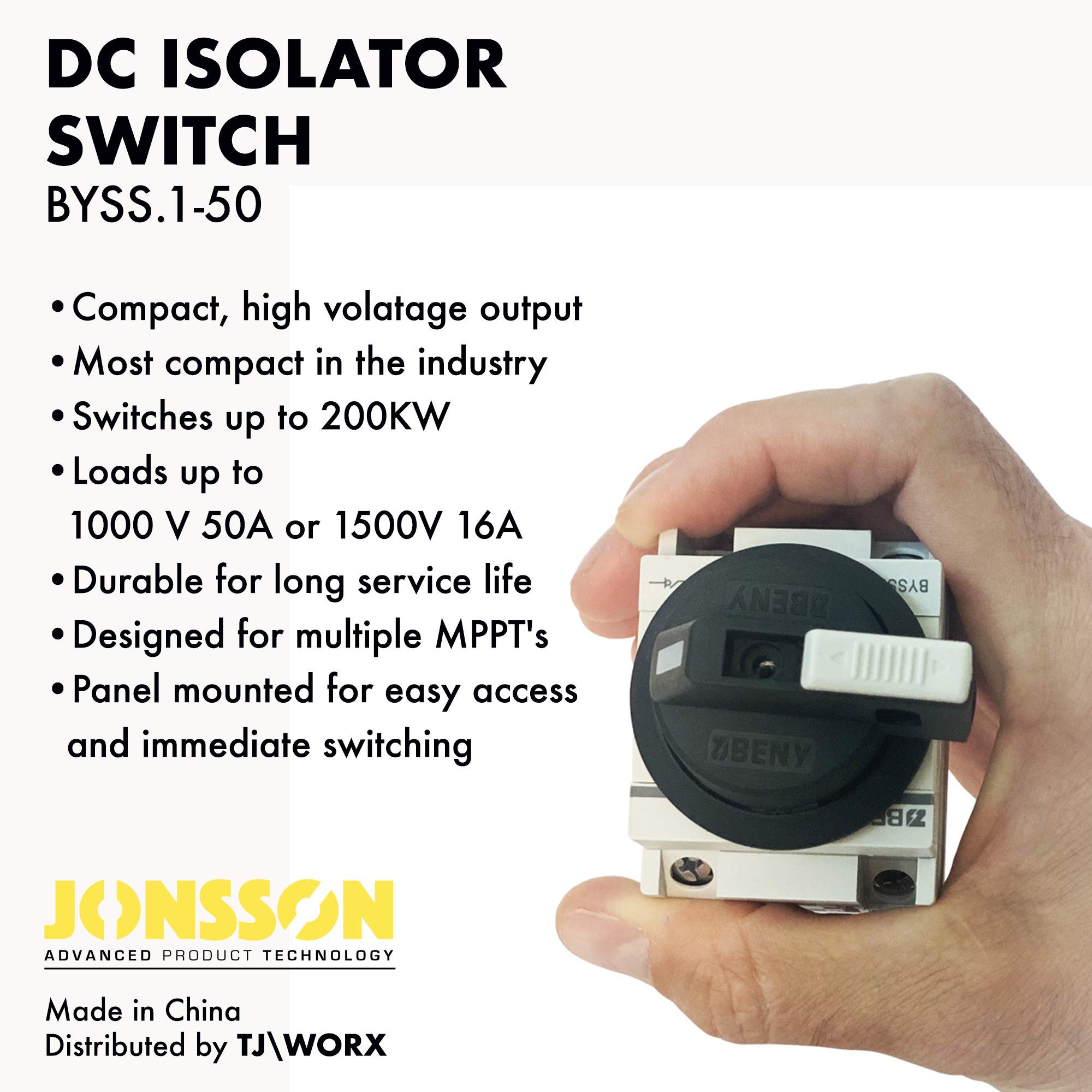 Jonsson 50A 1500V DC Isolator Switch for Solar Applications (Panel Mount, Lockable)