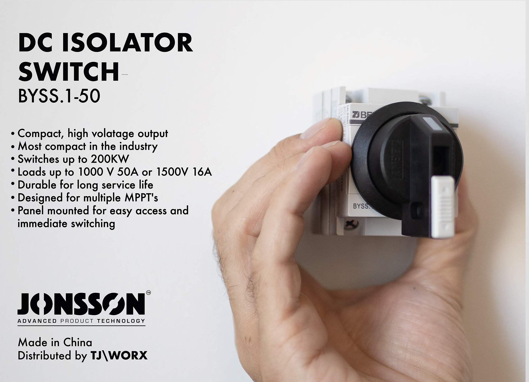 Jonsson 50A 1500V DC Isolator Switch for Solar Applications (Panel Mount, Lockable)