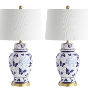 SAFAVIEH Lighting Collection Hana Butterfly Blue/ White 28-inch Bedroom Living Room Home Office Desk Nightstand Table Lamp Set of 2 (LED Bulbs Included)