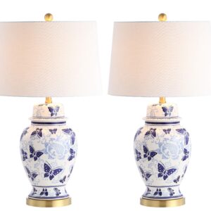 SAFAVIEH Lighting Collection Hana Butterfly Blue/ White 28-inch Bedroom Living Room Home Office Desk Nightstand Table Lamp Set of 2 (LED Bulbs Included)