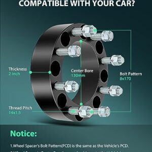 SCITOO 4X 8x170 2 inch Wheel Spacers 8x170mm 8 Lug 14x1.5 Studs 130mm Compatible with for F-250 for F-350 Super Duty