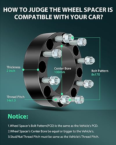 SCITOO 4X 8x170 2 inch Wheel Spacers 8x170mm 8 Lug 14x1.5 Studs 130mm Compatible with for F-250 for F-350 Super Duty