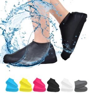 vboo waterproof shoe covers, non-slip water resistant overshoes silicone rubber rain shoe cover outdoor cycling protectors apply to men, women, kids (large, black)